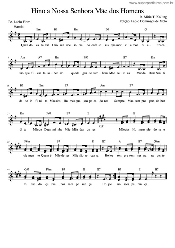 Partitura da música Hino A Nossa Senhora Mãe Dos Homens