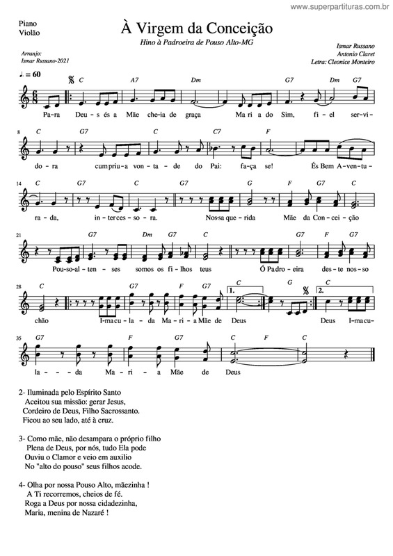 Partitura da música Hino À Virgem Da Conceição