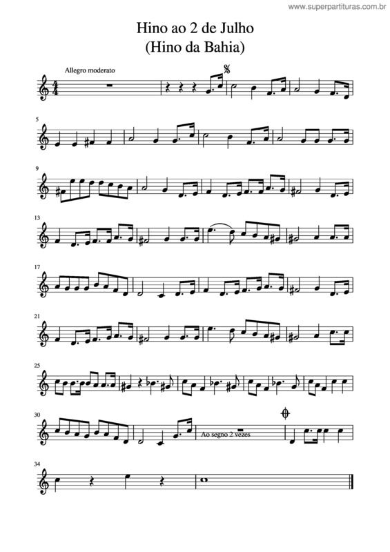 Partitura da música Hino Ao 2 De Julho