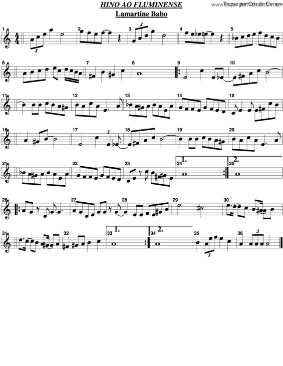 Partitura da música Hino Ao Fluminense