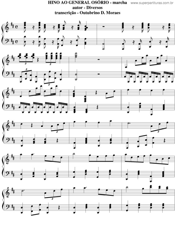 Partitura da música Hino Ao General Osório