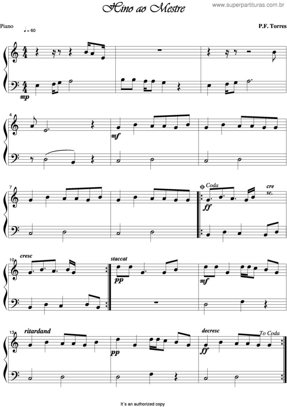 Partitura da música Hino Ao Mestre