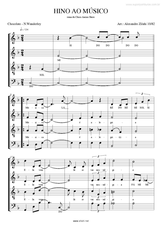 Partitura da música Hino ao Músico