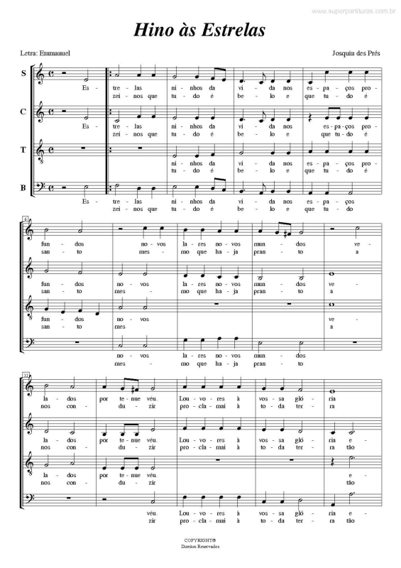 Partitura da música Hino às Estrelas