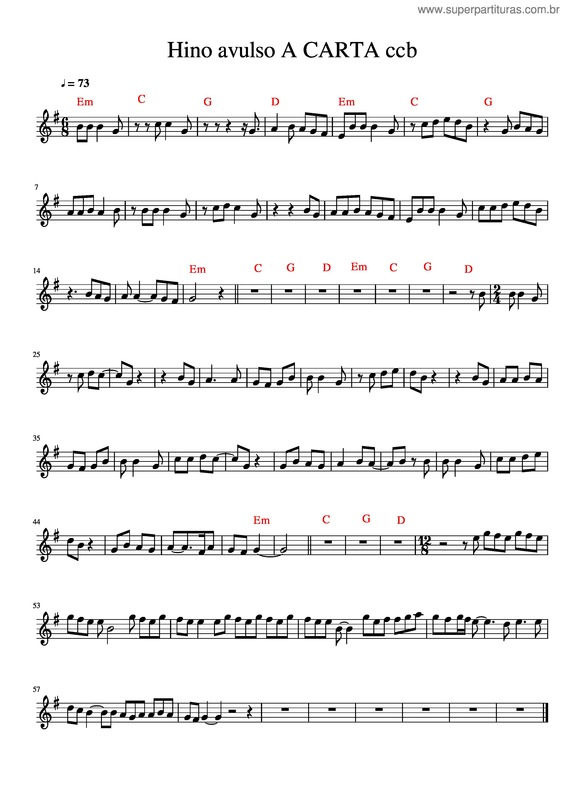 Partitura da música Hino Avulso A Carta Ccb