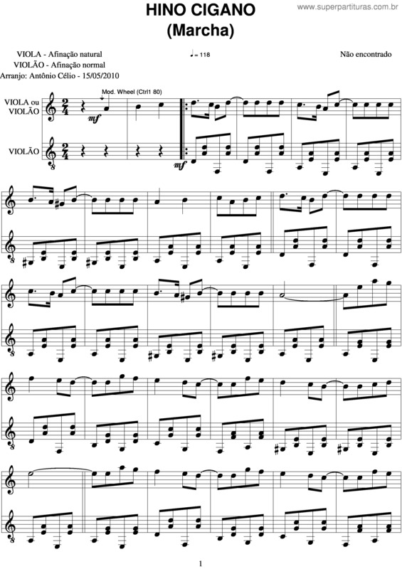 Partitura da música Hino Cigano 