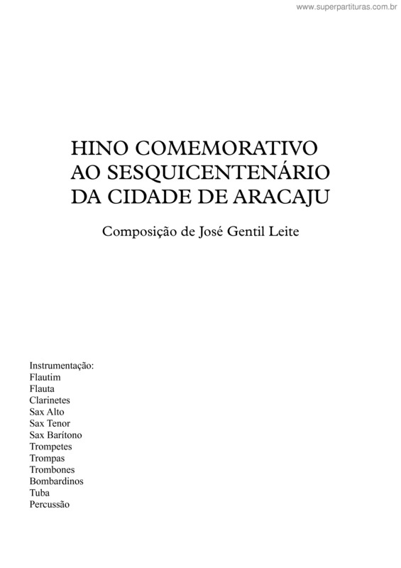 Partitura da música Hino comemorativo ao sesquicentenário de Aracaju