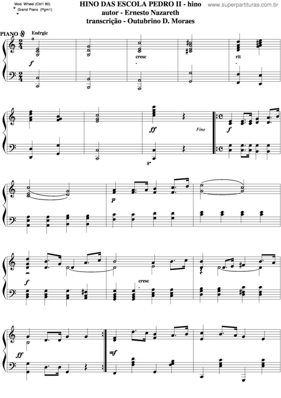Partitura da música Hino Da Escola Pedro II v.2