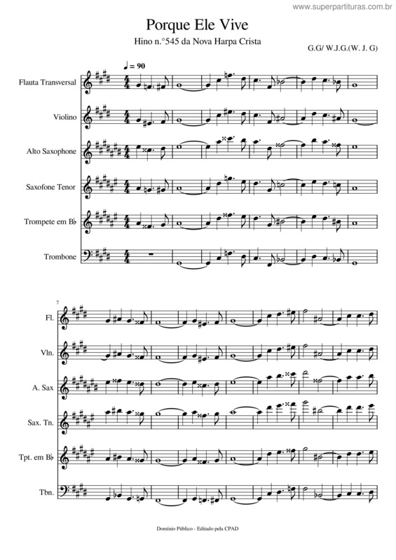 Partitura da música Hino Da Harpa Cristã 545 – Porque Ele Vive – Gloria Geither Porque Ele Vive v.3