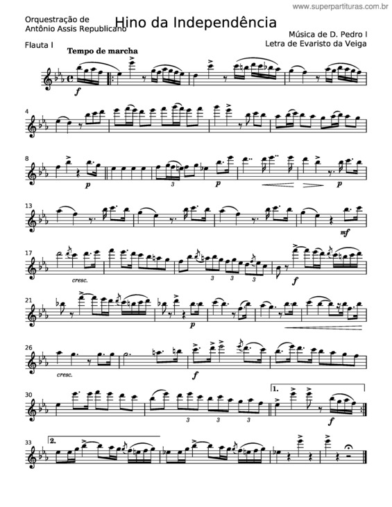 Partitura da música Hino Da Independência – D. Pedro I