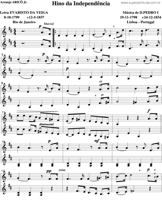 Partitura da música Hino Da Independência