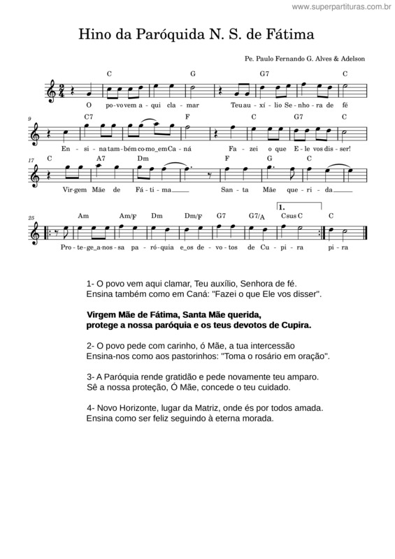 Partitura da música Hino Da Paróquia N. S. De Fátima