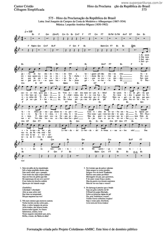 Partitura da música Hino Da Proclamação Da República Do Brasil