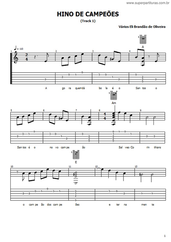 Partitura da música Hino De Campeões