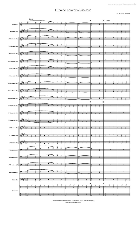 Partitura da música Hino de Louvor a São José