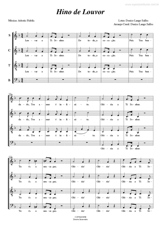 Partitura da música Hino de Louvor