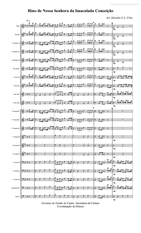 Partitura da música Hino de N. Sa Imaculada Conceição