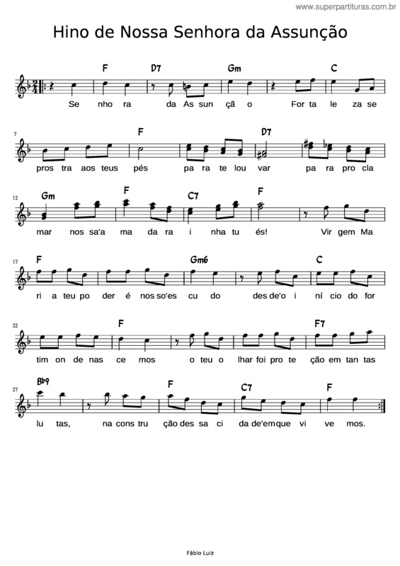 Partitura da música Hino De Nossa Senhora Da Assuncao