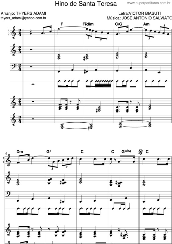 Partitura da música Hino De Santa Teresa