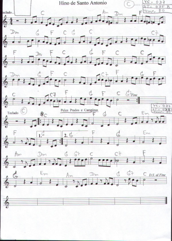 Partitura da música Hino de Santo Antônio