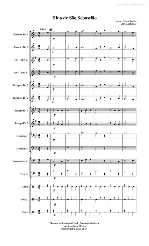 Partitura da música Hino de São Sebastião