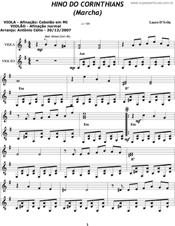 Partitura da música Hino Do Corinthians v.2