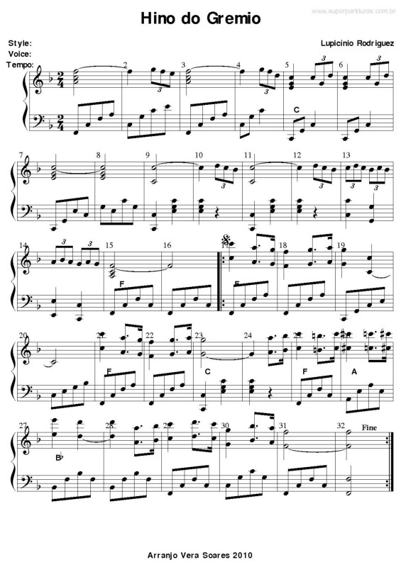 Partitura da música Hino do Grêmio v.3