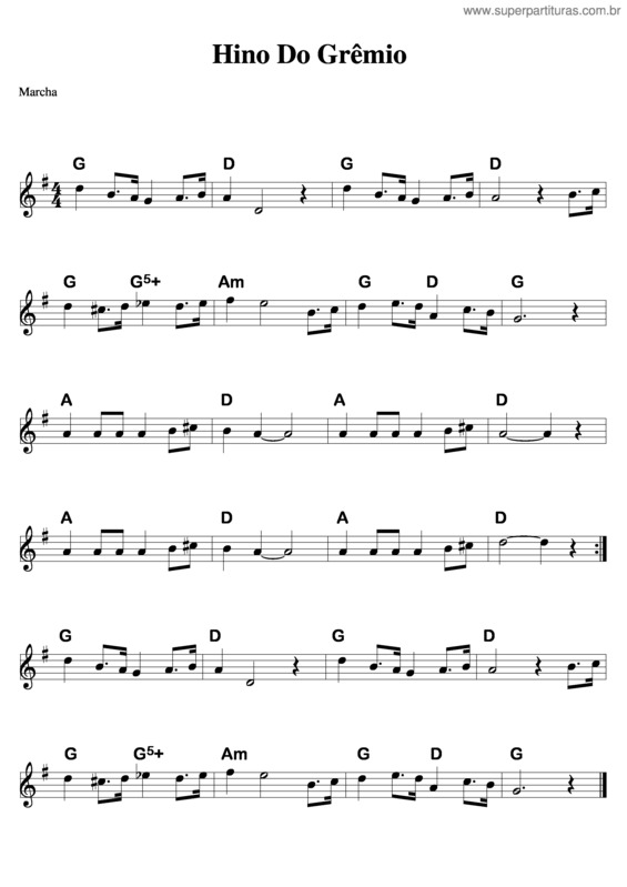 Partitura da música Hino Do Gremio v.5