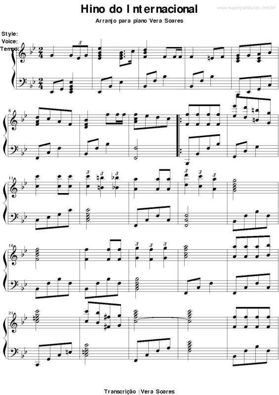 Partitura da música Hino do Internacional v.2