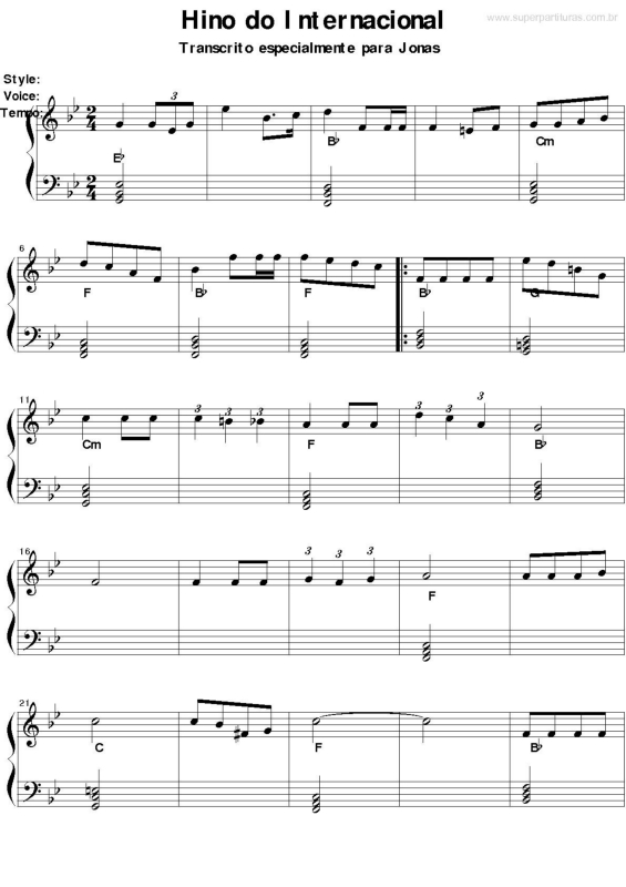 Partitura da música Hino do Internacional v.3