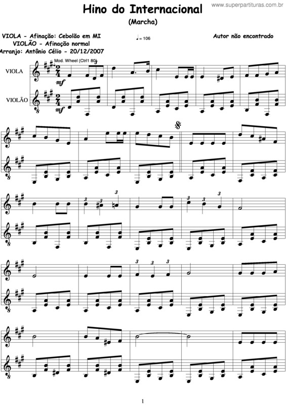 Partitura da música Hino Do Internacional v.4