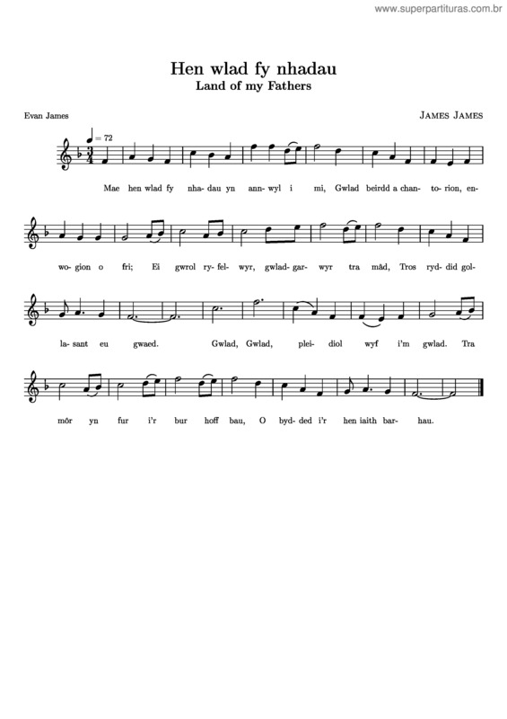 Partitura da música Hino do País de Gales v.5