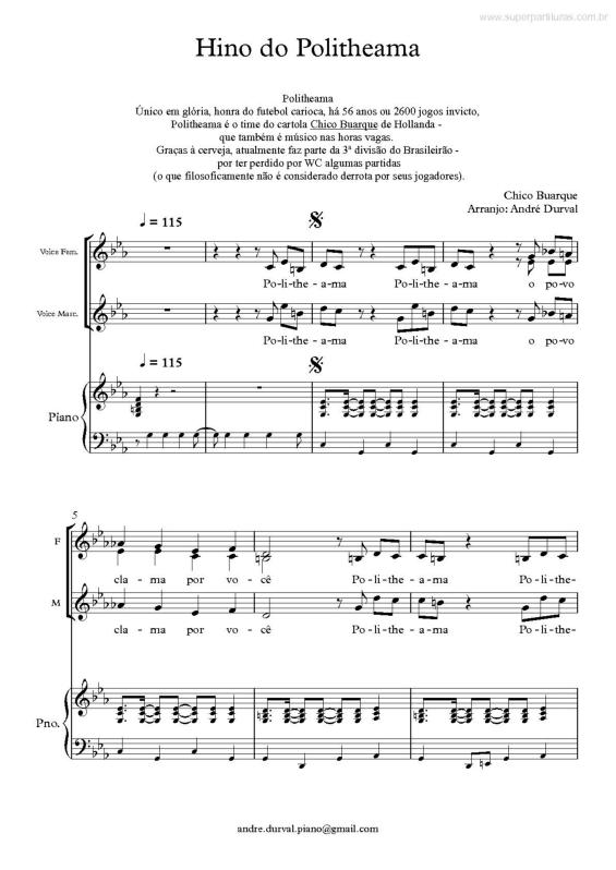 Partitura da música Hino do Politheama