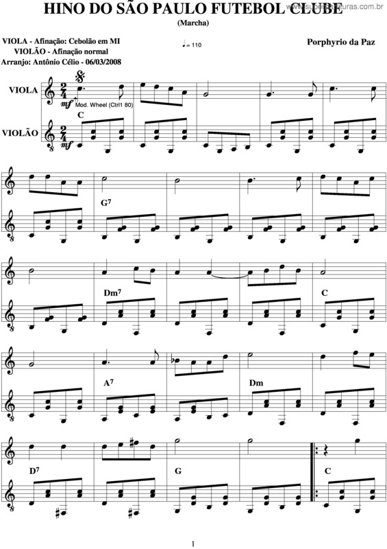 Partitura da música Hino Do São Paulo v.2