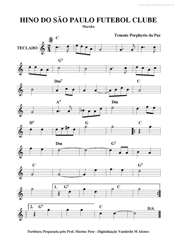 Partitura da música Hino do São Paulo