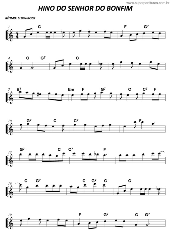 Partitura da música Hino Do Senhor Do Bomfin