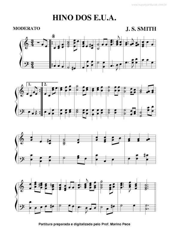 Partitura da música Hino dos Estados Unidos da América