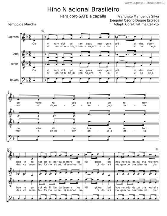 Partitura da música Hino Nacional Brasileiro – Francisco Manuel Da Silva