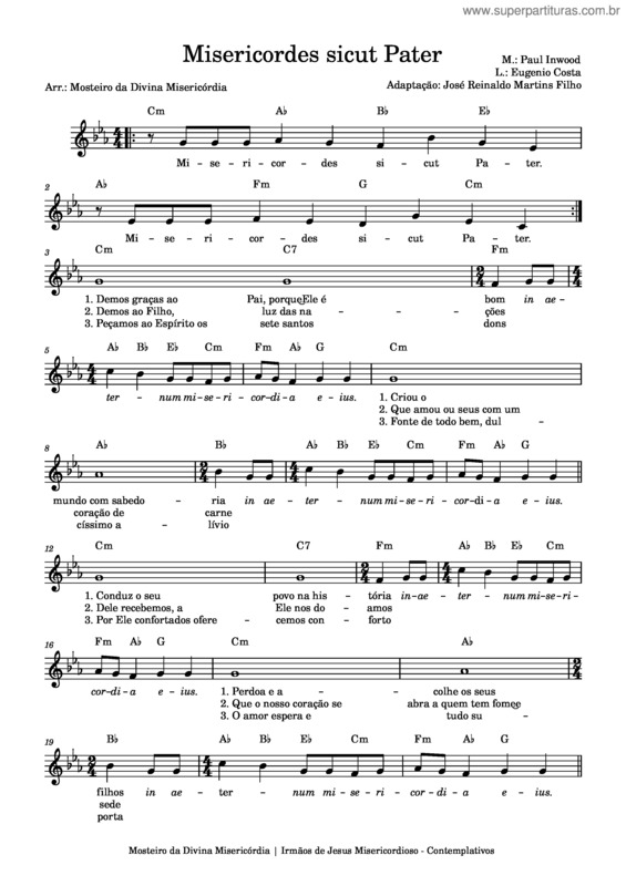 Partitura da música Hino Para O Ano Santo Da Misericórdia – Misericordes Sicut Pater – Paul Inwood E Eugenio Costa Misericordes Sicut Pater
