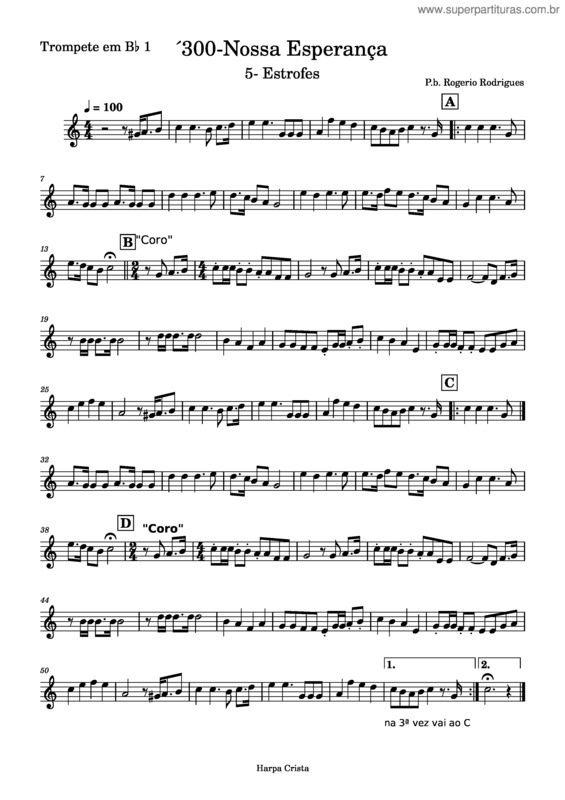 Partitura da música Hinos Da Harpa Cristã – Misc Praise Song ´300–Nossa Esperança–Trompete Em Bb 1