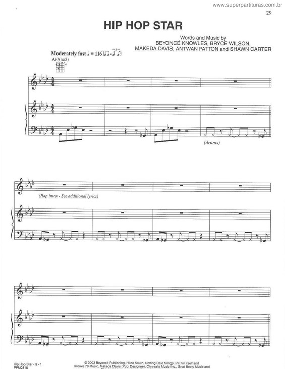 Partitura da música Hip Hop Star