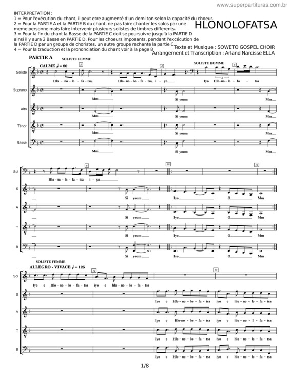 Partitura da música Hlonolofatsa – Soweto Gospel Choir v.3