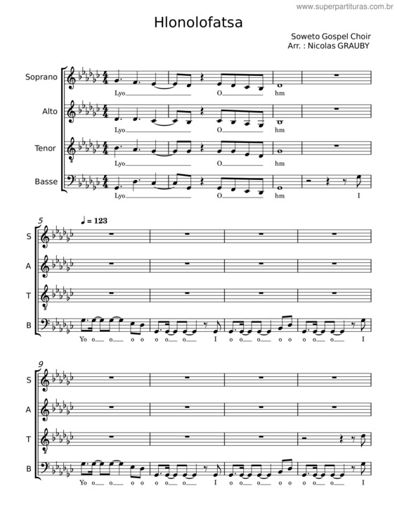 Partitura da música Hlonolofatsa – Soweto Gospel Choir v.4