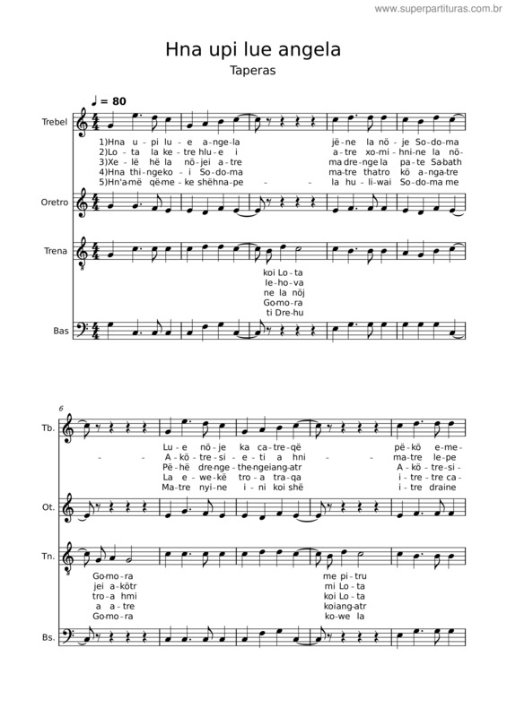 Partitura da música Hna Upi Lue Angela