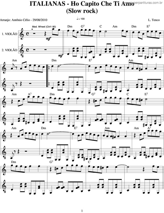 Partitura da música Ho Capito Che Ti Amo v.2