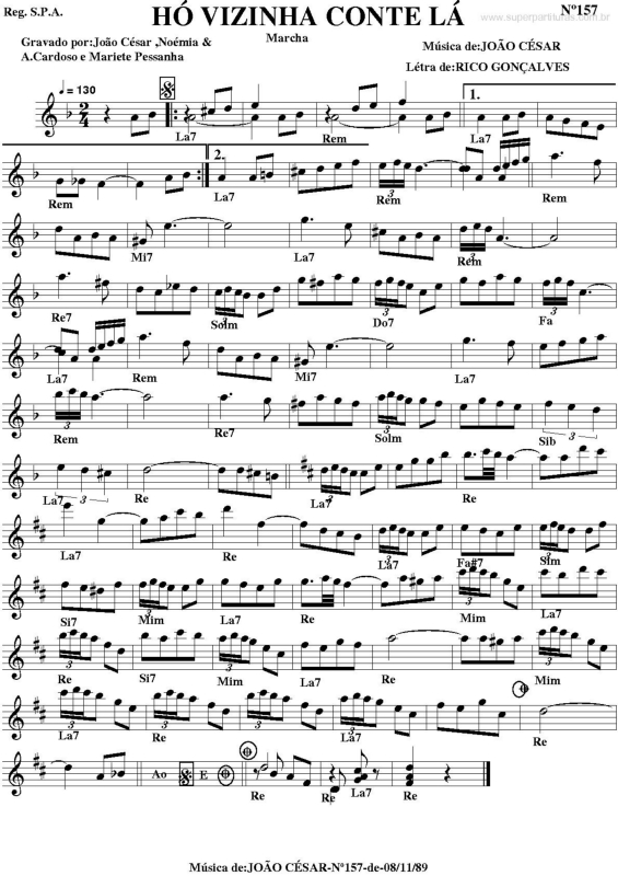 Partitura da música Hó Vizinha Conte Lá