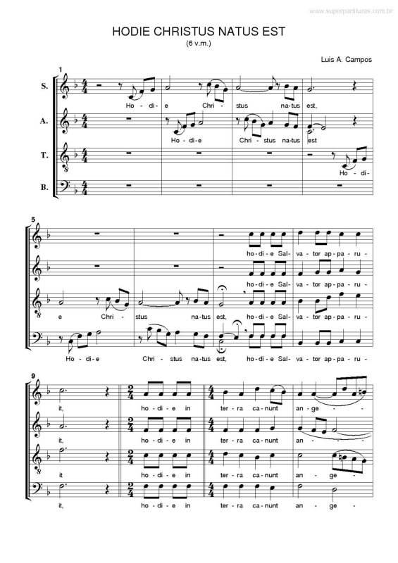 Partitura da música Hodie Christus Natus Est