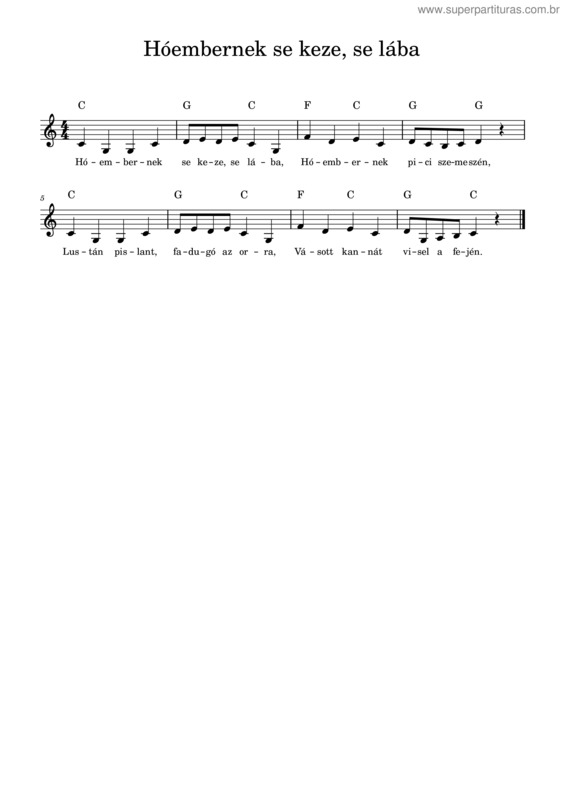 Partitura da música Hóembernek Se Keze, Se Lába