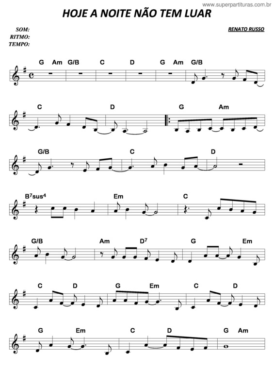 Partitura da música Hoje A Noite Não Tem Luar v.3