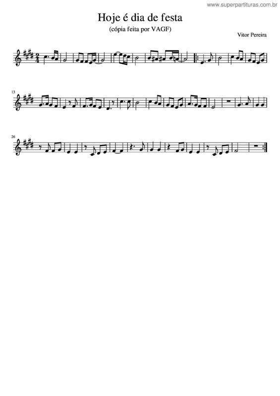 Partitura da música Hoje Dia De Festa
